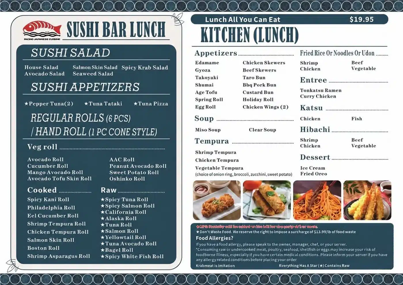 Akino Japanese Cuisine all-you-can-eat lunch menu