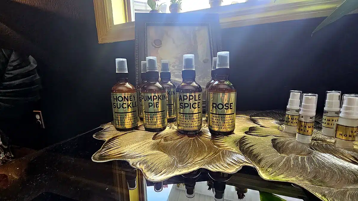 Massage Craving branded body oils in scents including honeysuckle, pumpkin pie, apple spice and rose