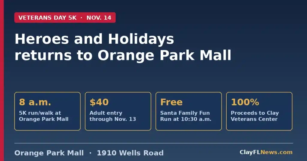 Heroes and Holidays Veterans Day 5K at Orange Park Mall, Nov. 14, 2026